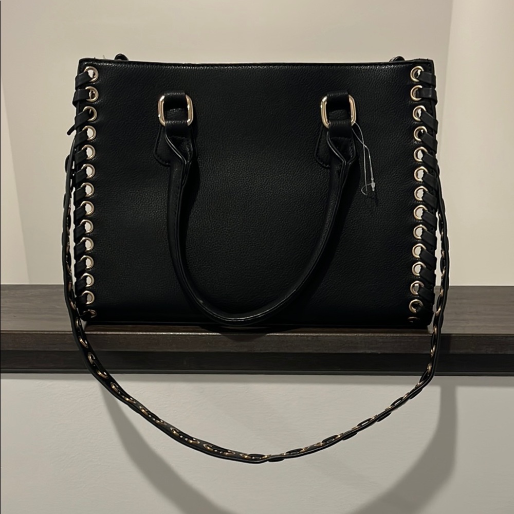 Black Faux Leather Tote Bag